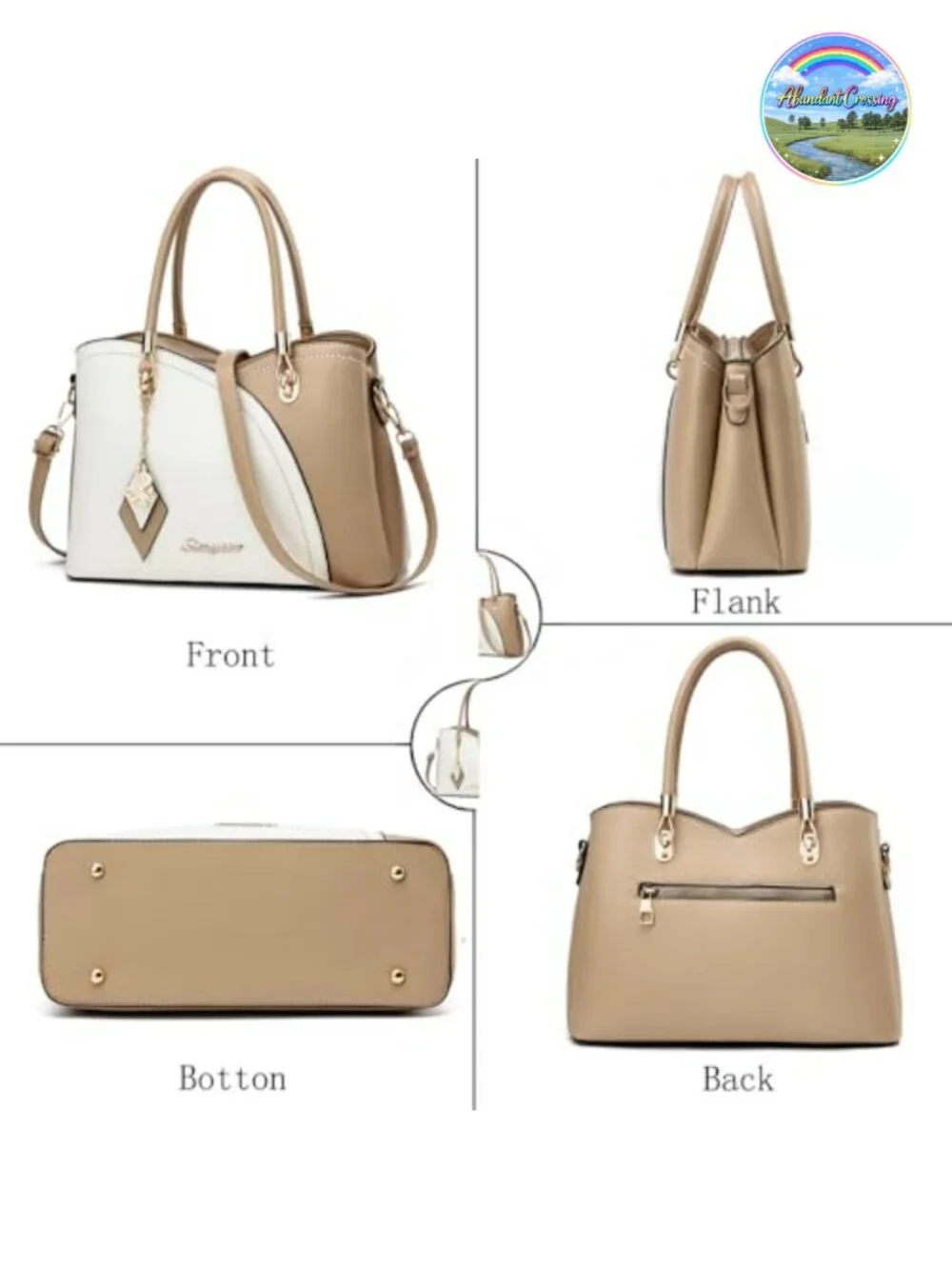 Women's Satchel Handbag - Faux Leather Tote with Gold Tone Hardware, 6 Pockets